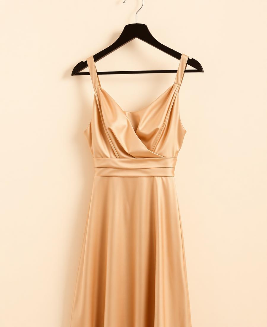 Robe Satin Beige Soirée